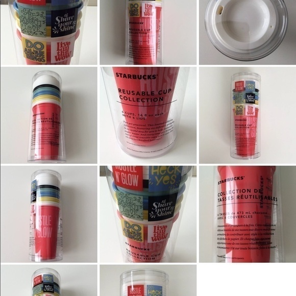 NEW Starbucks Christmas 2017 Reusable Cups & Lids Collection SET OF 6 Different - Picture 8 of 8